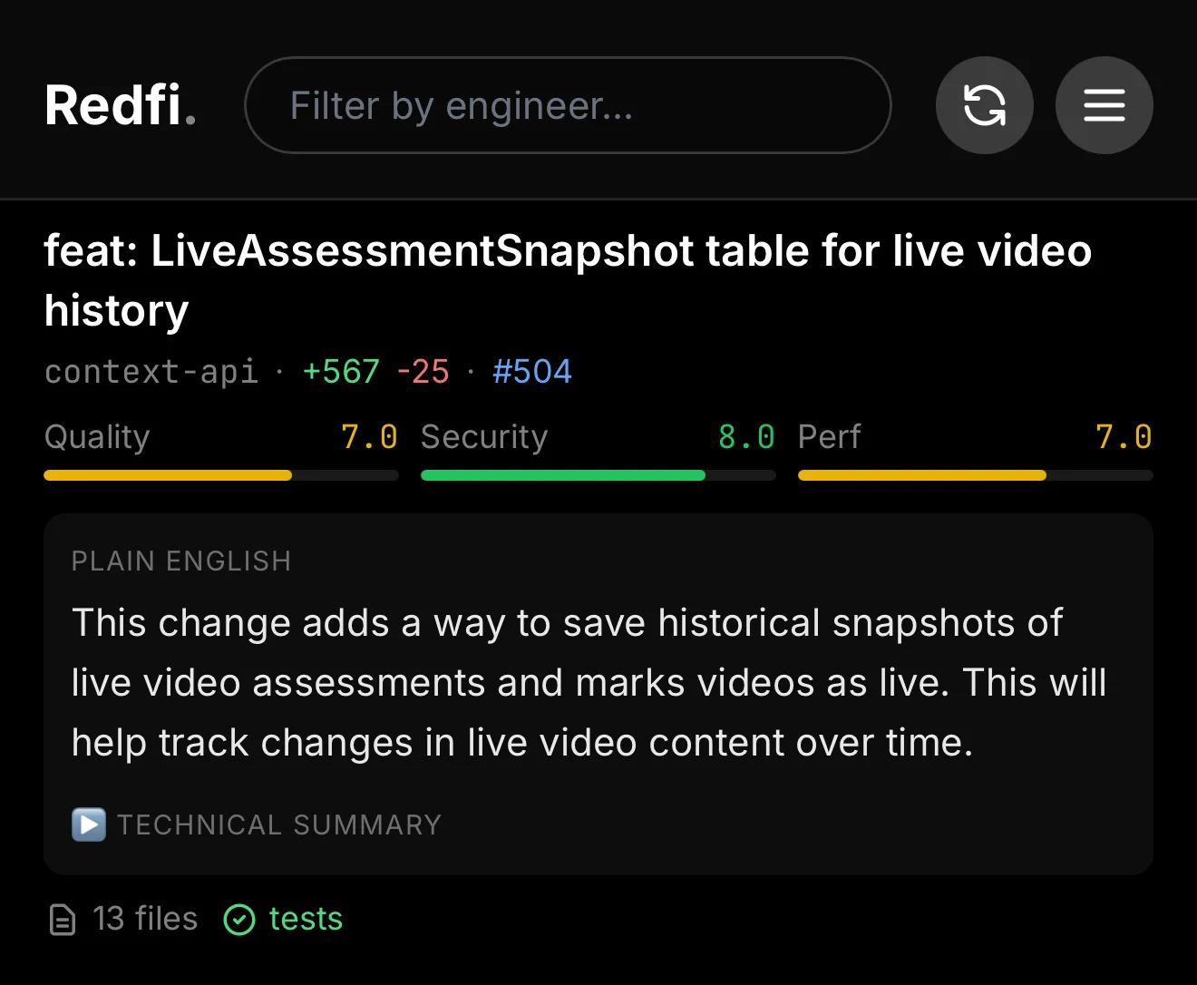 Activity feed with plain English PR summaries